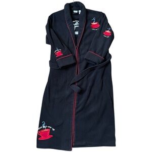 Delicates Coffee Mug Robe Faded Black Fleece Belted & Embroidered Oversized S
